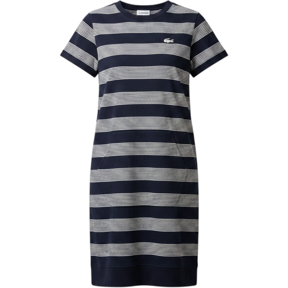 Karl Lagerfeld Paris Navy Striped T-Shirt Dress Logo Zipper Pockets Small